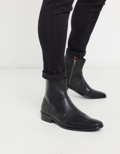 Topman faux leather embossed boot with cuban heel in black
