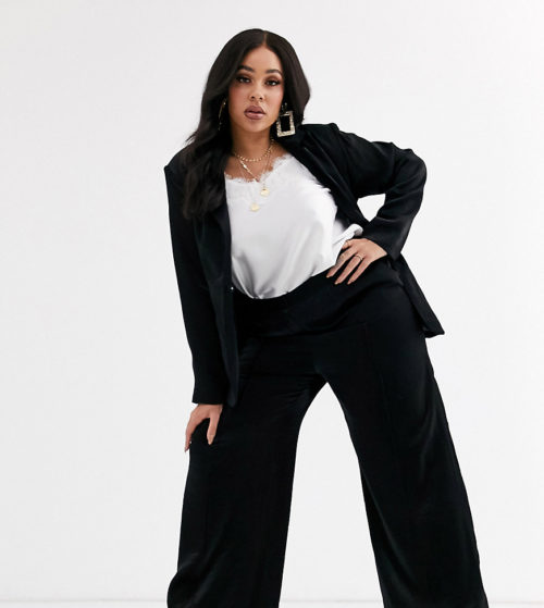 Unique 21 Hero Plus relaxed wide leg trousers in shimmer co-ord-Black