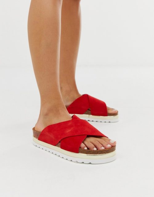 Vero Moda leather cross strap sandals-Red