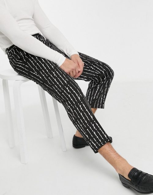 Viggo smart trousers with white inked stripe in black