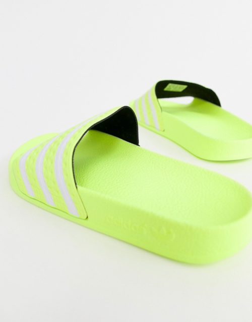 adidas Originals Adilette Slider Sandals In Lime-Green