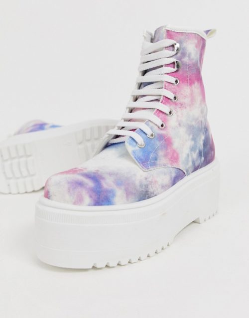 ASOS DESIGN Acton chunky lace up boots in tie dye-Multi
