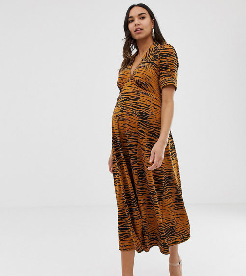 ASOS DESIGN Maternity animal print midi tea dress-Multi