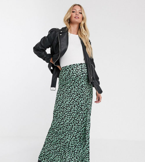 ASOS DESIGN Maternity dip hem maxi skirt with button front in urban floral-Multi