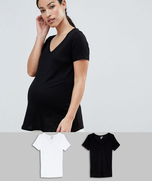 ASOS DESIGN Maternity v-neck swing t-shirt 2 pack SAVE-Multi