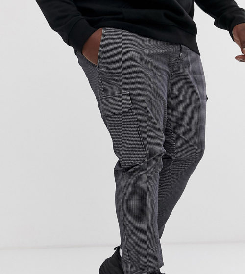 ASOS DESIGN Plus skinny cargo trousers in grid check-Black