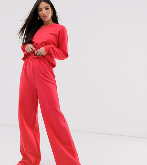ASOS DESIGN Tall lounge mix and match paperbag waist wide leg trouser-Red