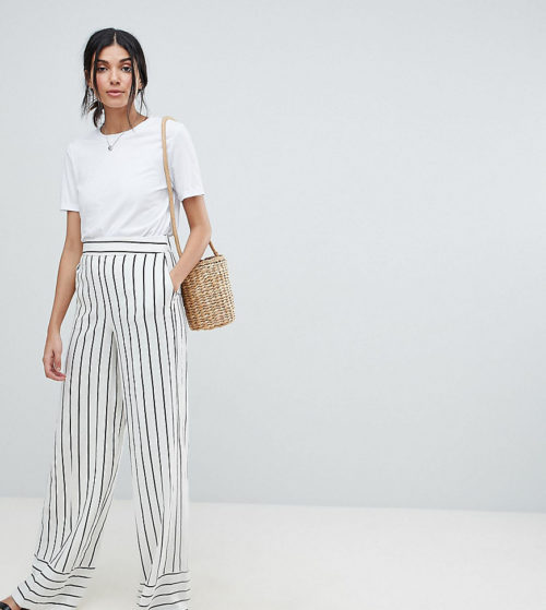 ASOS DESIGN Tall tailored clean linen wide leg trousers-Multi
