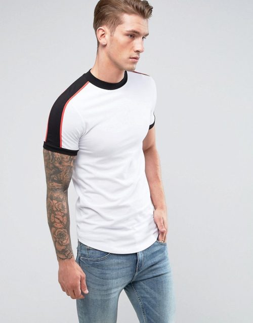 ASOS Extreme muscle Longline T-Shirt With Stretch and Shoulder Panels-White