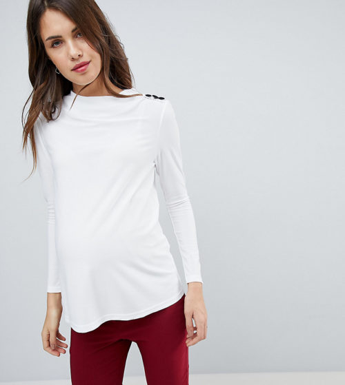 ASOS MATERNITY High Drape Neck Top with Button Detail-White