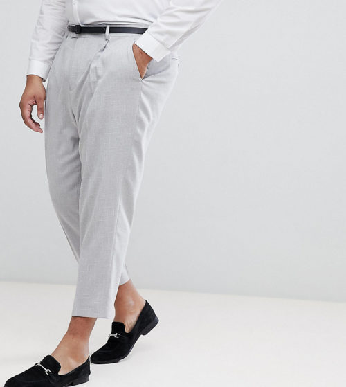 ASOS PLUS Tapered Smart Trousers In Ice Grey Cross Hatch Nepp