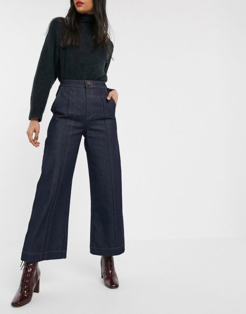 ASOS WHITE wide leg jeans with stitch detail-Blue