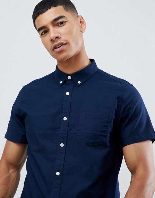 Burton Menswear short sleeve oxford shirt in navy