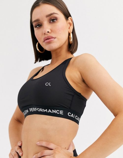 Calvin Klein Performance statement logo medium support bra in black
