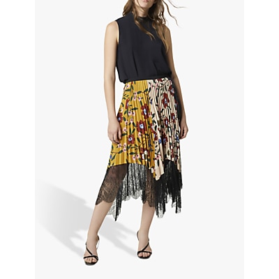 French Connection Abeona Floral Lace Midi Skirt, Black/Multi