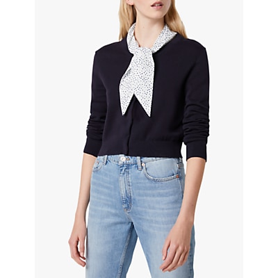 French Connection Lissa Neck Scarf Cardigan, Utility Blue/White