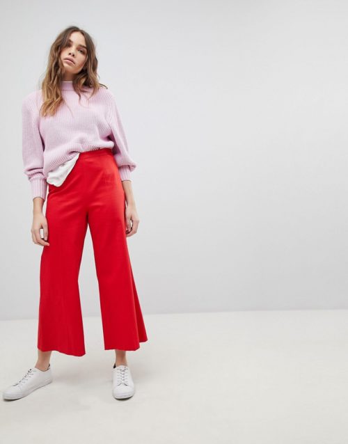 Max&Co Wide Leg Cropped Trousers-Red