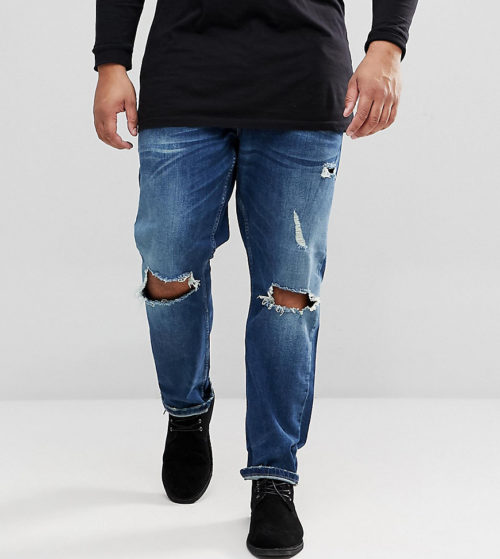 Only & Sons Slim Fit Jeans With Open Knee Rips-Blue