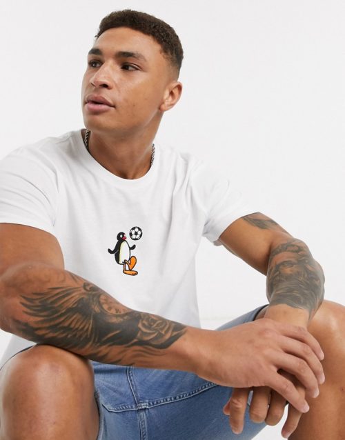 Pingu football embroidered t-shirt-White