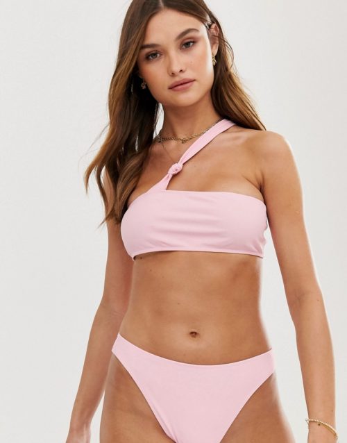 Unique21 rib fabric knot detail high leg bikini bottoms-Pink
