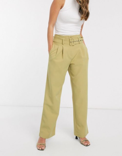 Y.A.S Dinah high waisted belted trousers-Green