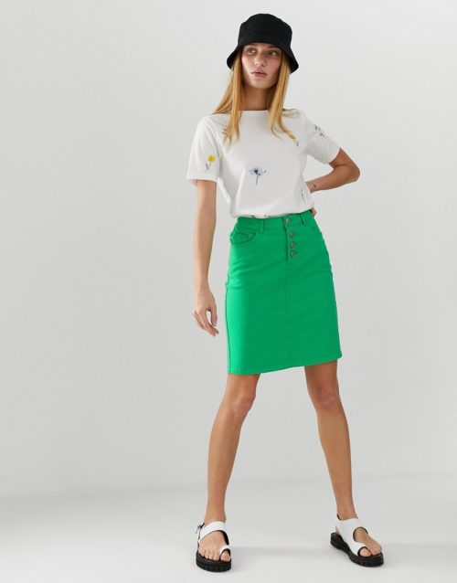 b.Young colourblock denim skirt-Green