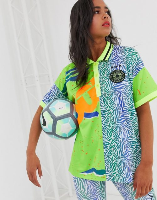 ASOS 4505 football t-shirt with collar in spliced pattern-Multi