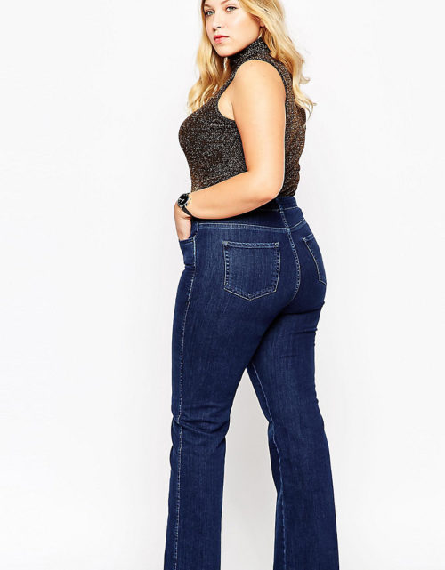 ASOS CURVE Slouch Flare Jeans in Dark Wash-Blue