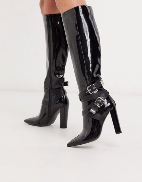 ASOS DESIGN Cleo heeled knee high boots in black