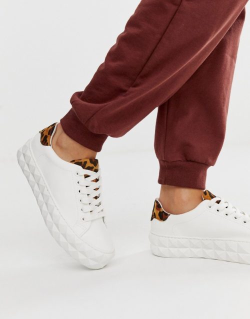 ASOS DESIGN Dynamite diamond sole trainers in white and leopard