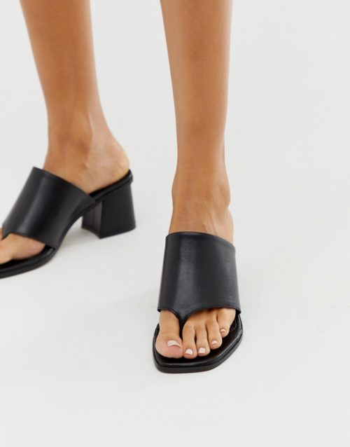 ASOS DESIGN Hold up premium leather block heeled sandals in black