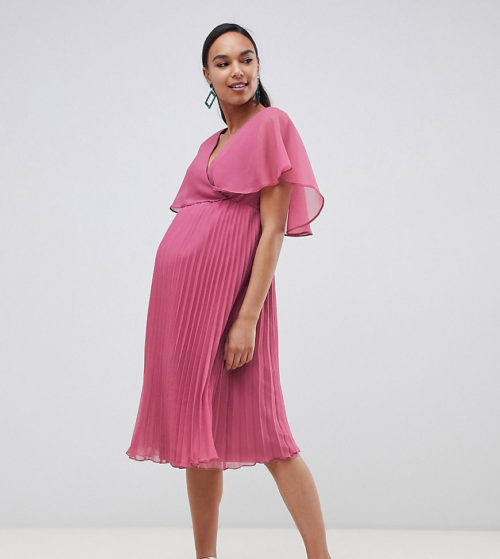 ASOS DESIGN Maternity flutter sleeve midi dress with pleat skirt-Multi
