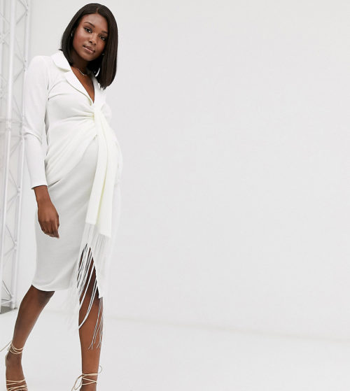 ASOS DESIGN Maternity fringe shirt midi dress-White