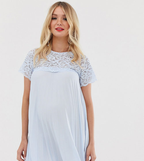 ASOS DESIGN Maternity lace insert pleated mini dress-Blue
