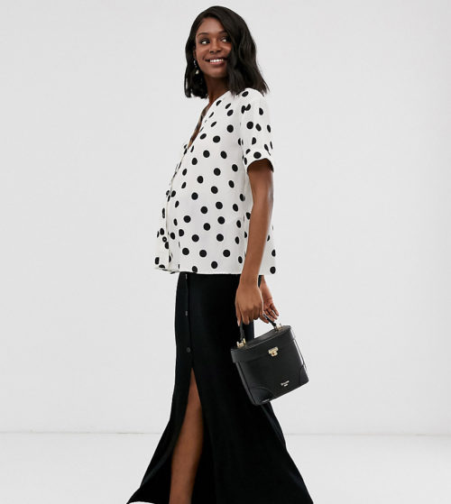 ASOS DESIGN Maternity maxi skirt with button front and split detail-Black