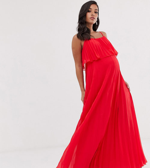 ASOS DESIGN Maternity pleated crop top maxi dress-Red
