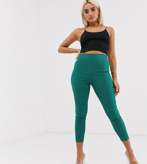 ASOS DESIGN Petite high waist trousers in skinny fit-Green