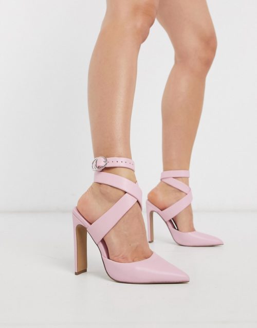 ASOS DESIGN Pier set back heeled sandals in pale pink