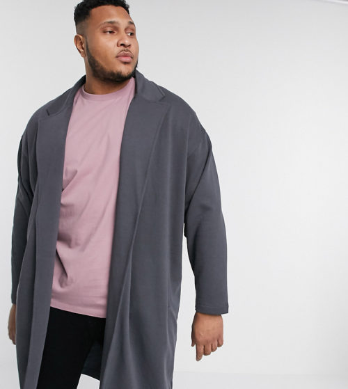 ASOS DESIGN Plus oversized jersey duster jacket in washed black