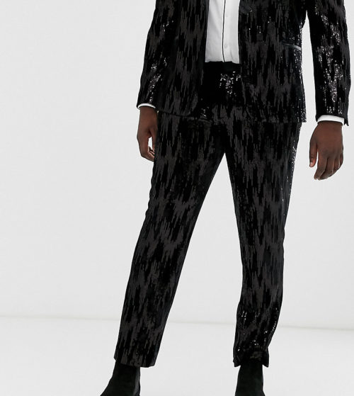 ASOS DESIGN Plus skinny suit trousers in black velvet and sequins