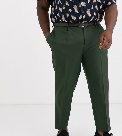 ASOS DESIGN Plus tapered crop smart trousers with pleats in ivy green