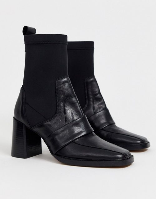 ASOS DESIGN Rhodes premium leather loafer sock boots in black