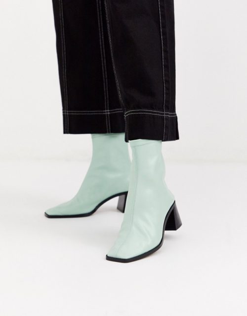 ASOS DESIGN Riverside leather mid heel sock boots in mint green