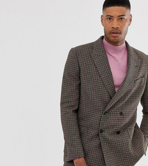 ASOS DESIGN Tall boxy double breasted suit jacket in green and pink houndstooth