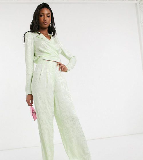 ASOS DESIGN Tall soft jacquard wide leg co ord trousers-Pink