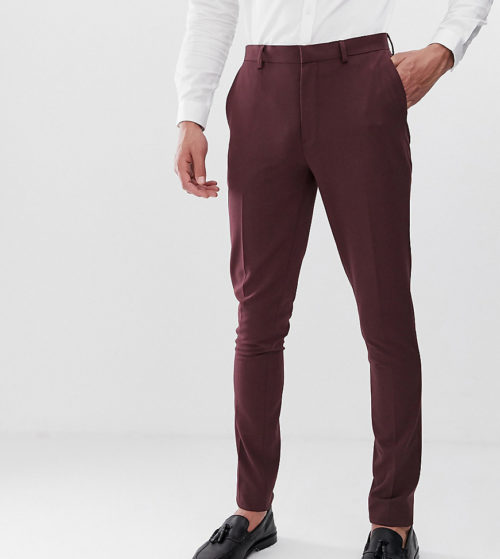ASOS DESIGN Tall super skinny suit trousers in burgundy-Red