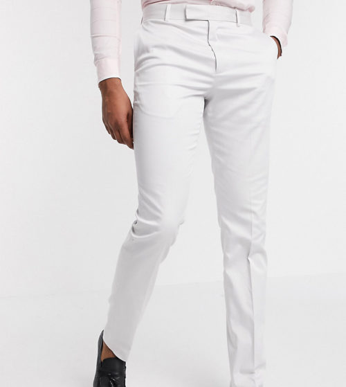 ASOS DESIGN Tall wedding slim suit trousers in light grey stretch cotton