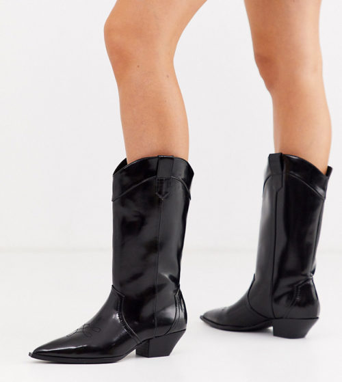 ASOS DESIGN Wide Fit Capricorn western pull on knee boots in black