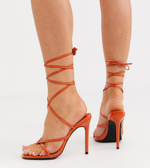 ASOS DESIGN Wide Fit Navigate barely there heeled sandals in orange