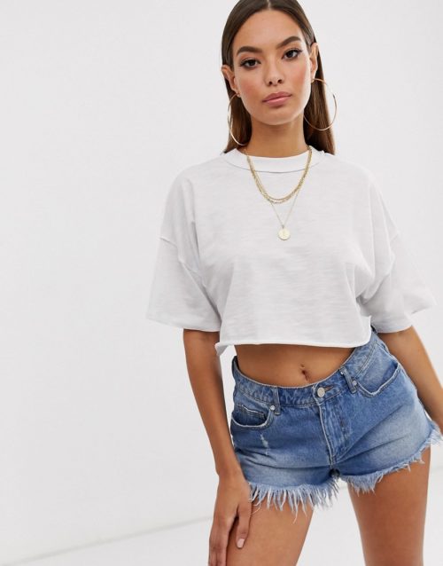ASOS DESIGN boxy crop t-shirt with exposed seams in white